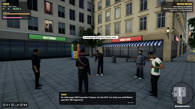 Screenshot: Spuck-Duell gegen Jamal an der Konstablerwache, die Jungs schauen zu.