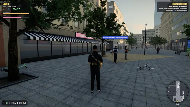 Screenshot: Rami auf dem Lieferjob auf der Zeil, ein Mitarbeiter vom Ordnungsamt ruft: Ei, Bub! Hier werd net rumgelungert!